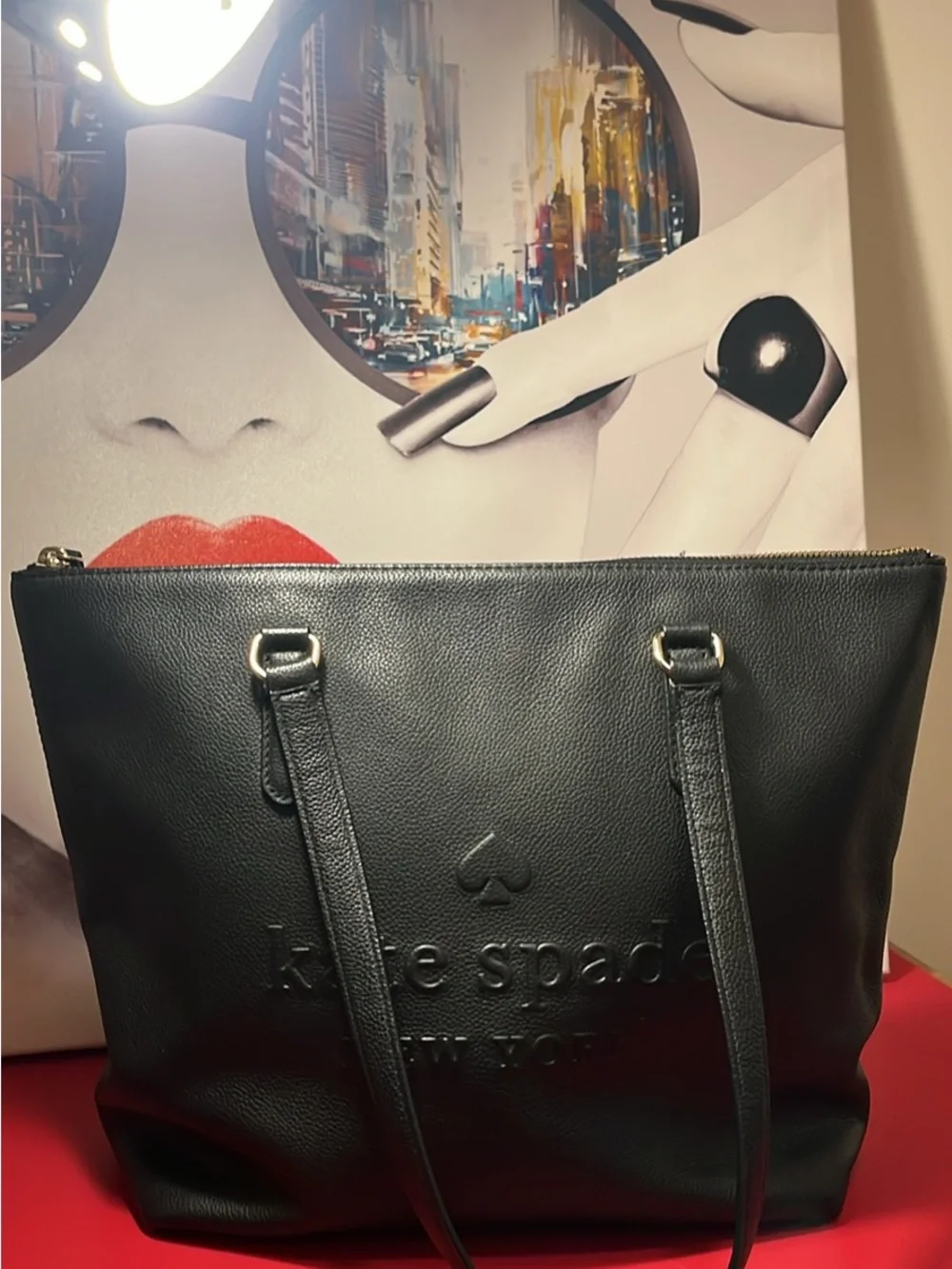 kate spade Black Pebbled Leather Tote with Gold Accent